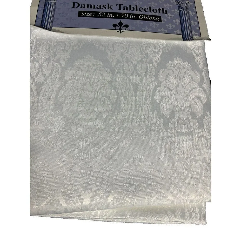 Brand New Elegant Settings Damask Tablecloth White Floral Oblong 52